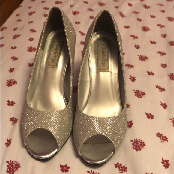 Glittery open toe high heels. - Picture 1 of 3
